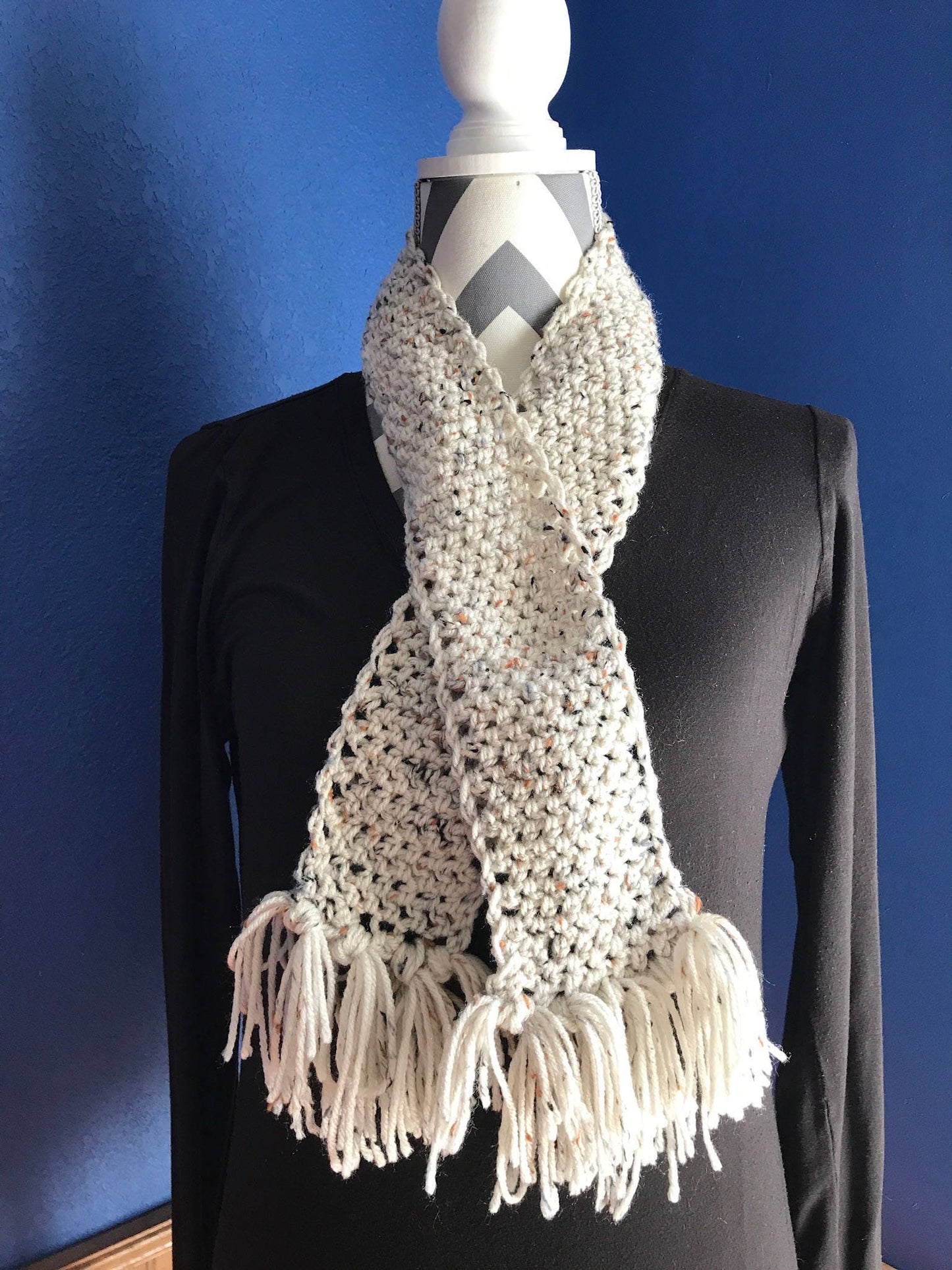 Cream Colored Unisex Crochet Scarf