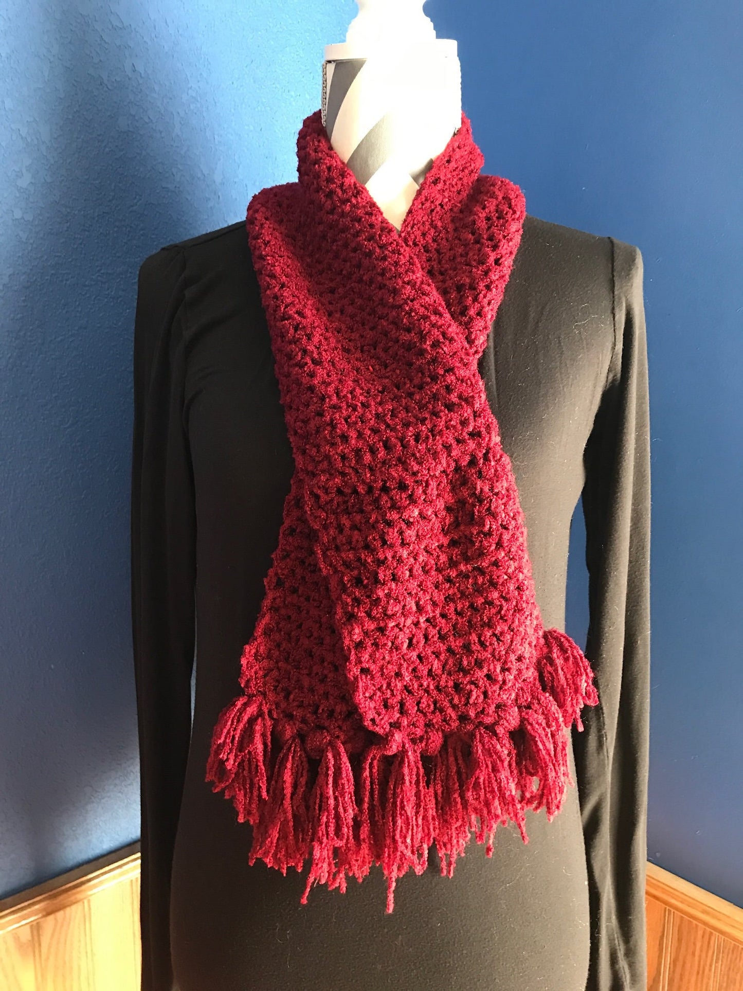 Double Crochet Burgundy Crochet Soft Heavy Knit Scarf