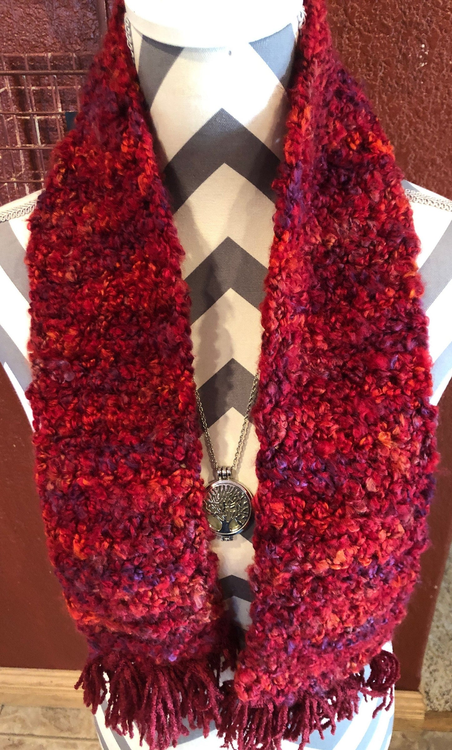 Chunky Burgundy Crochet Scarf