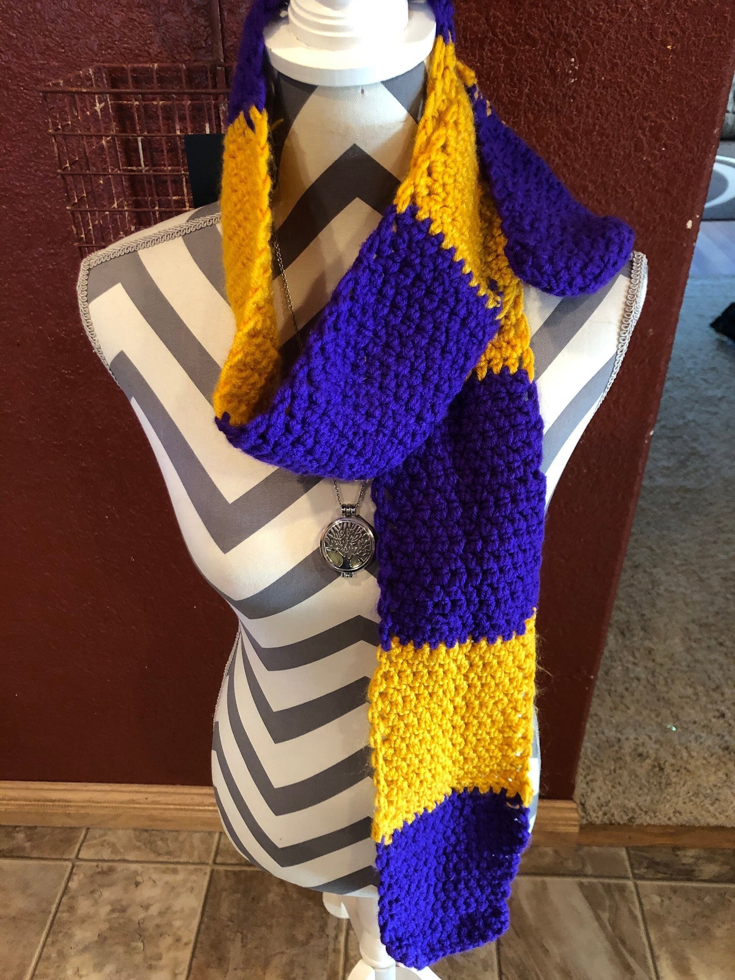Purple and Yellow Crochet Scarf