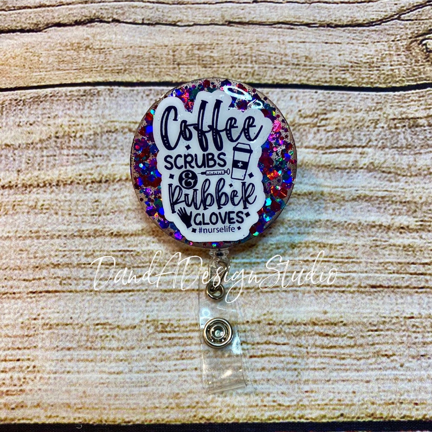 Coffee Scrubs Rubber Gloves Badge Reel