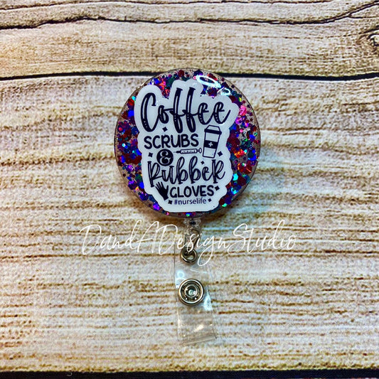 Coffee Scrubs Rubber Gloves Badge Reel