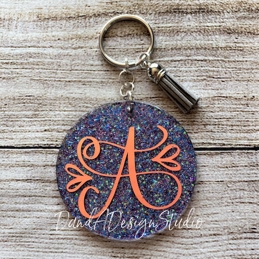 Holographic Custom Initial Glitter Keychain
