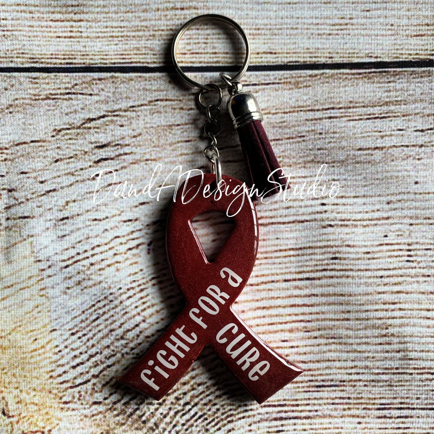 Multiple Myeloma/Amyloidosis Awareness Maroon Ribbon Keychain