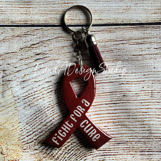 Multiple Myeloma/Amyloidosis Awareness Maroon Ribbon Keychain