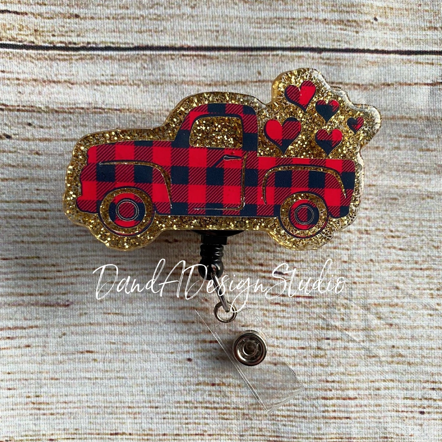 Buffalo Plaid Truck Resin Badge Reel